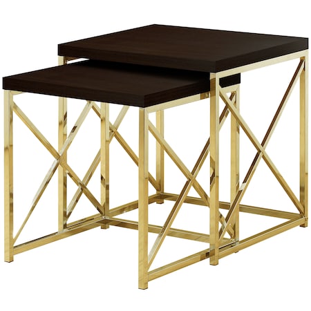 Monarch Specialties Dining Set - 5Pcs Set / Espresso Marble / Bronze Metal I 3237